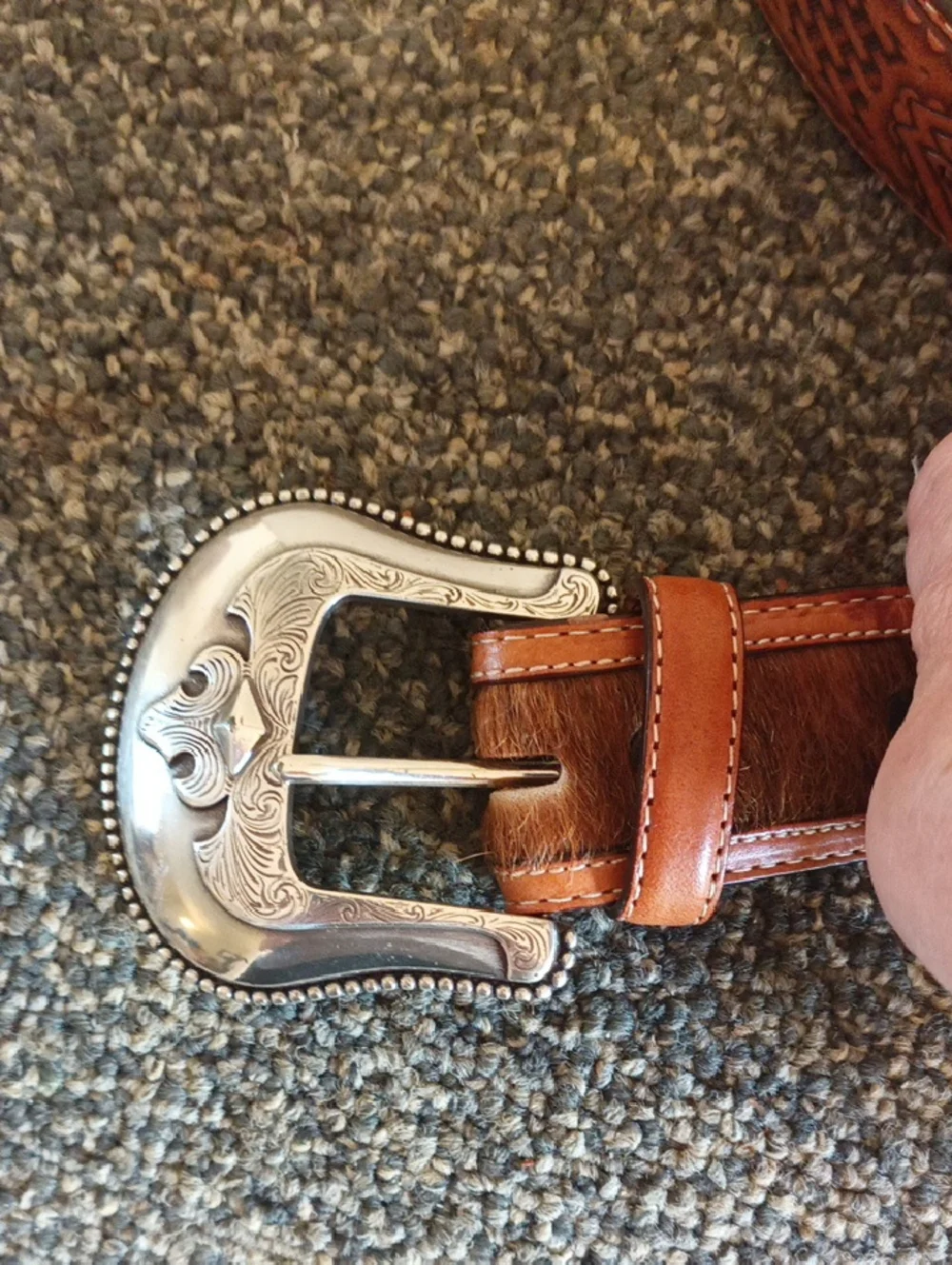 Justin Boots Tooled Brown Leather Western Belt with Silver Buckle Size 36